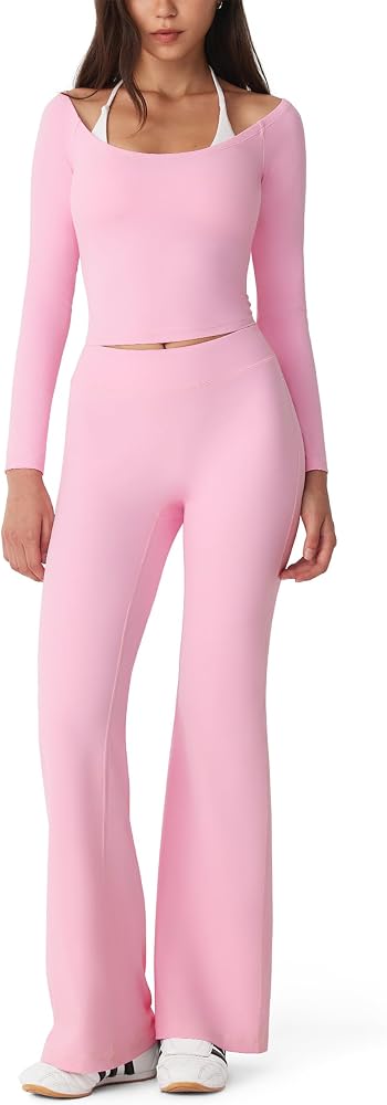 2 Piece Workout Sets Off Shoulder Tops Yoga Pilates Outfits