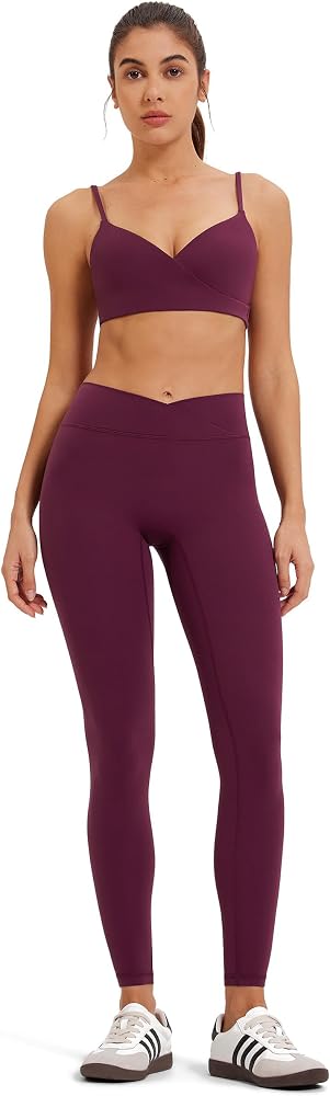 2 Piece Yoga Set High Waist Leggings and Sports Bra Buttery Soft Stretch Athleisure Workout Outfit, Dark Red