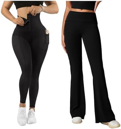 2PCS Fold Over Pants Flare Leggings High Waist Croset Leggings Yoga Leggings