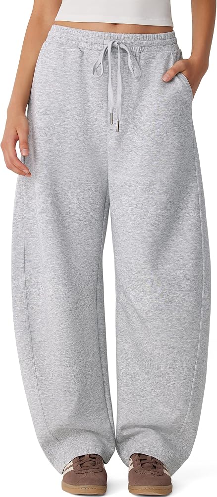 Baggy Barrel Sweatpants Wide Leg Drawstring Lounge Pants Soft Casual Comfy Sweatpant, Grey