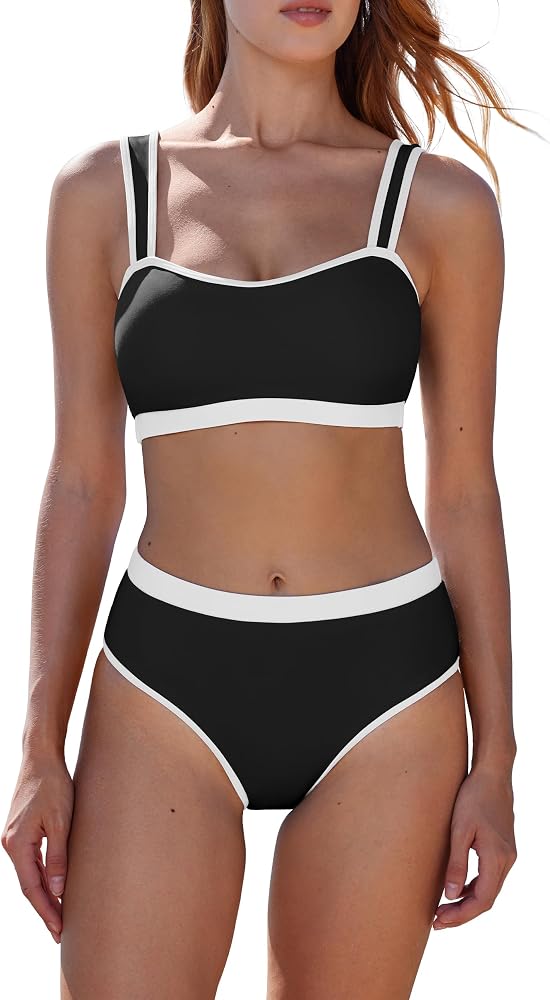 Bandeau High Waisted Bikini Sets Cheeky High Cut Swimsuit 2 Piece Bathing Suits