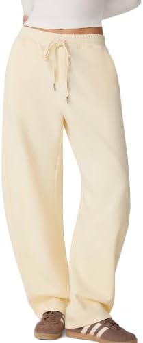 Barrel Wide Leg Sweatpants Casual Lounge Drawstring Elastic Waist Double Knit Spacer Sweat Pants