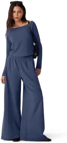 Boat Neck 2 Piece Sets Sweatsuits Wide Leg Sweatpants Lounge Sets Airport Travel Matching Sets Outfit