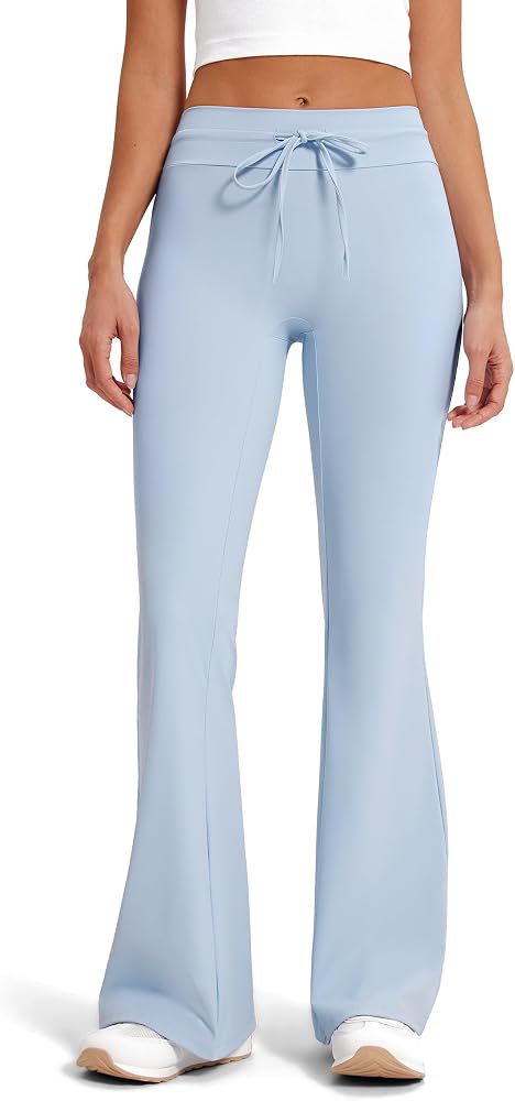 Bootcut Flare Yoga Pants Drawstring High Waist Pilates Leggings Stretch Butter Soft Active Pant, Light Blue