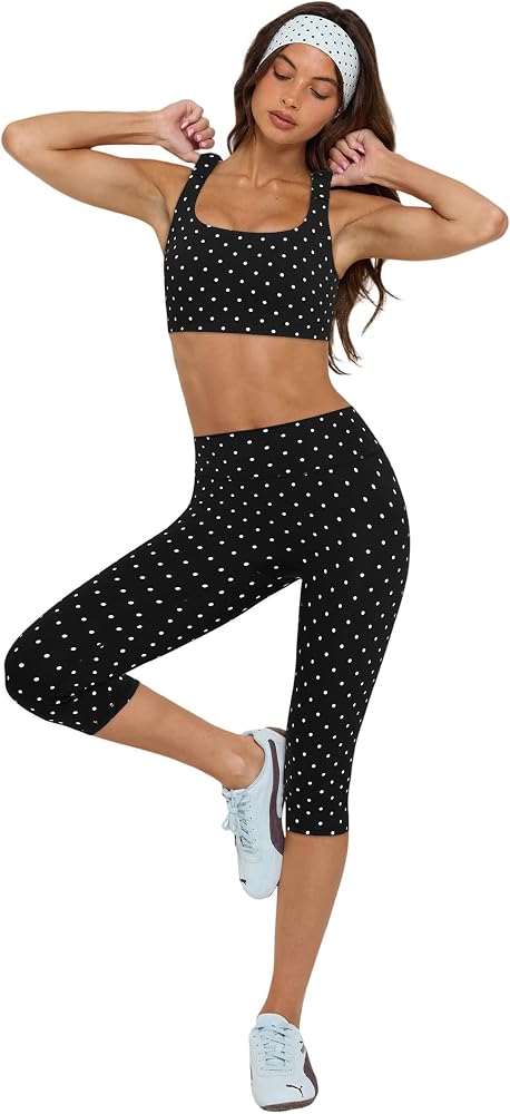 Capri 2 Piece Workout Set Sports Bras High Waisted Capri Leggings Gym Pilates Outfits