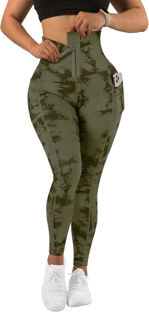 Corset High Waisted Leggings with Pockets Tummy Control Body Shaper Yoga Pants