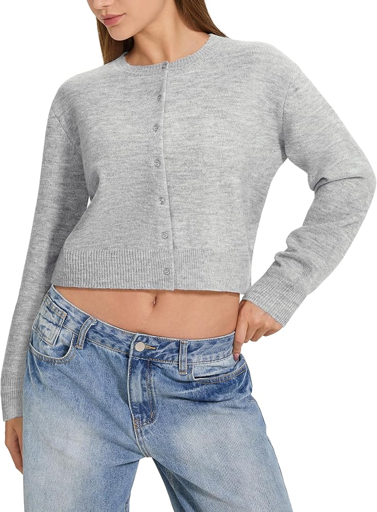 Cropped Cardigan Sweaters Long Sleeve Button Up Fall Fashion Knit Top Trendy Y2k Outfits, Grey