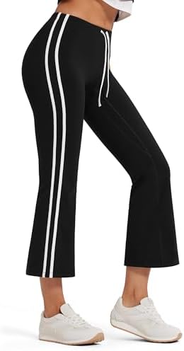 Flare Capri Leggings High Waisted Color Block Drawstring Bootcut Flared Cropped Yoga Pants