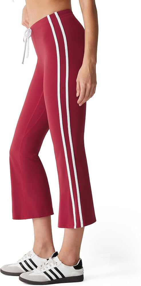 Flare Capri Yoga Pants High Waisted Side Stripe Drawstring Bootcut Flared Cropped Leggings