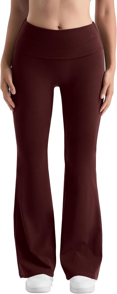 Flare Leggings Fold Over Bootcut Yoga Pants Casual Y2K Lounge Pants Comfy Cotton Leggings, Deep Plum