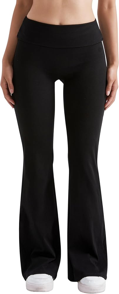 Flare Leggings Fold Over Bootcut Yoga Pants Casual Y2K Lounge Pants Comfy Cotton Leggings