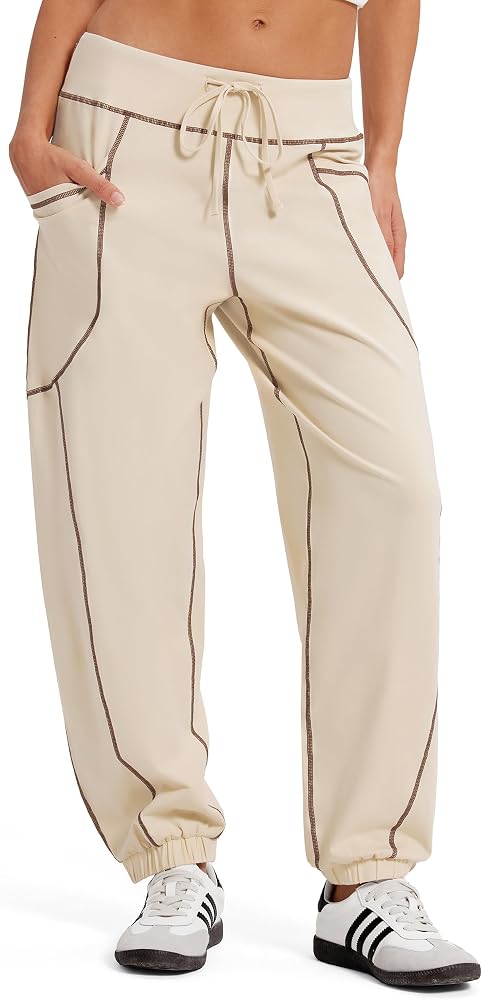 Lightweight Cotton Jogger Pants Baggy Elastic Cuff Comfy Pants for Summer Casual Lounge Active, Khaki