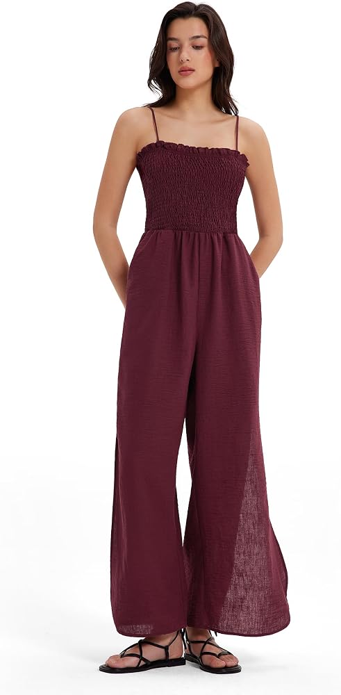 Linen Jumpsuits Strapless Wide Leg Palazzo Pants Romper 2026 Resort Wear Beach Vacation Outfits