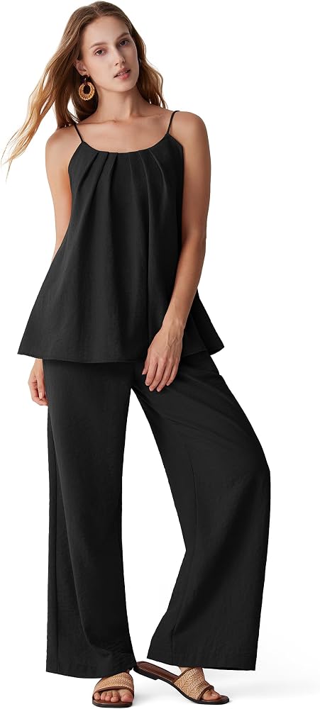 Linen Summer Two Piece Sets Backless Lounge Outfits Sets Travel Beach Vacation Clothes