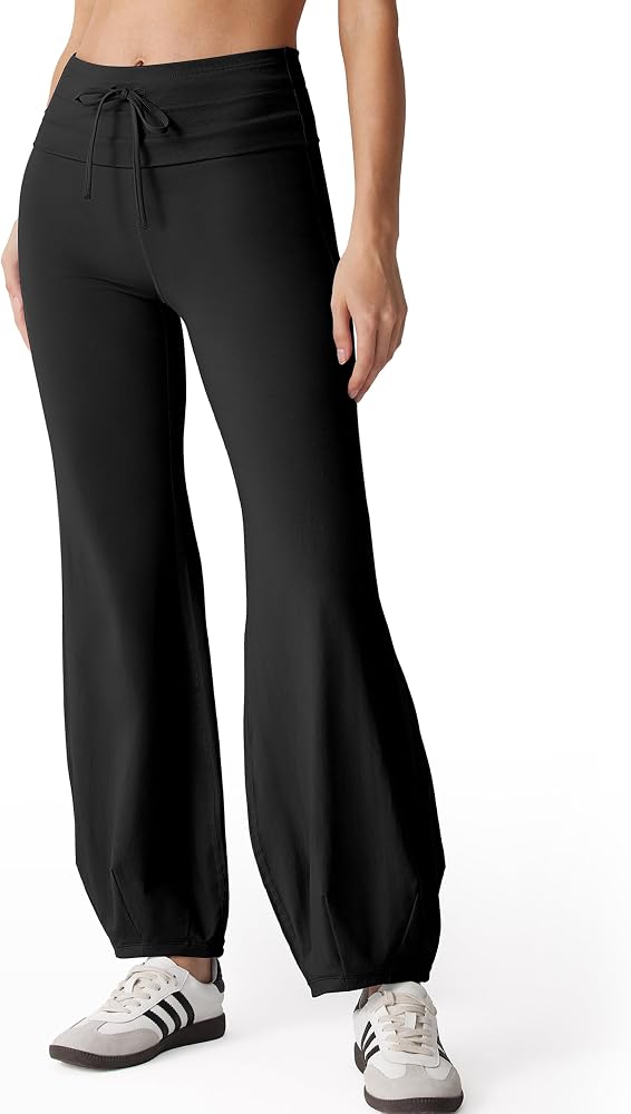 Quick Step Bubble Pants Drawstring Fold Over Balloon Leggings Cotton Casual Yoga Active Pant