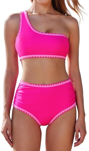 Whip Stitch Bikini Sets One Shoulder High Waisted 2 Piece Swimsuit Summer Beach Swim Bathing Suits