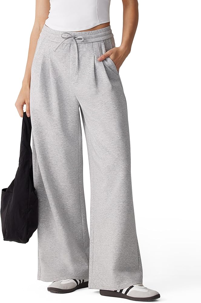 Wide Leg Sweatpants Baggy Drawstring Lounge Pants Casual Comfy Dressy Trousers, Heather Grey